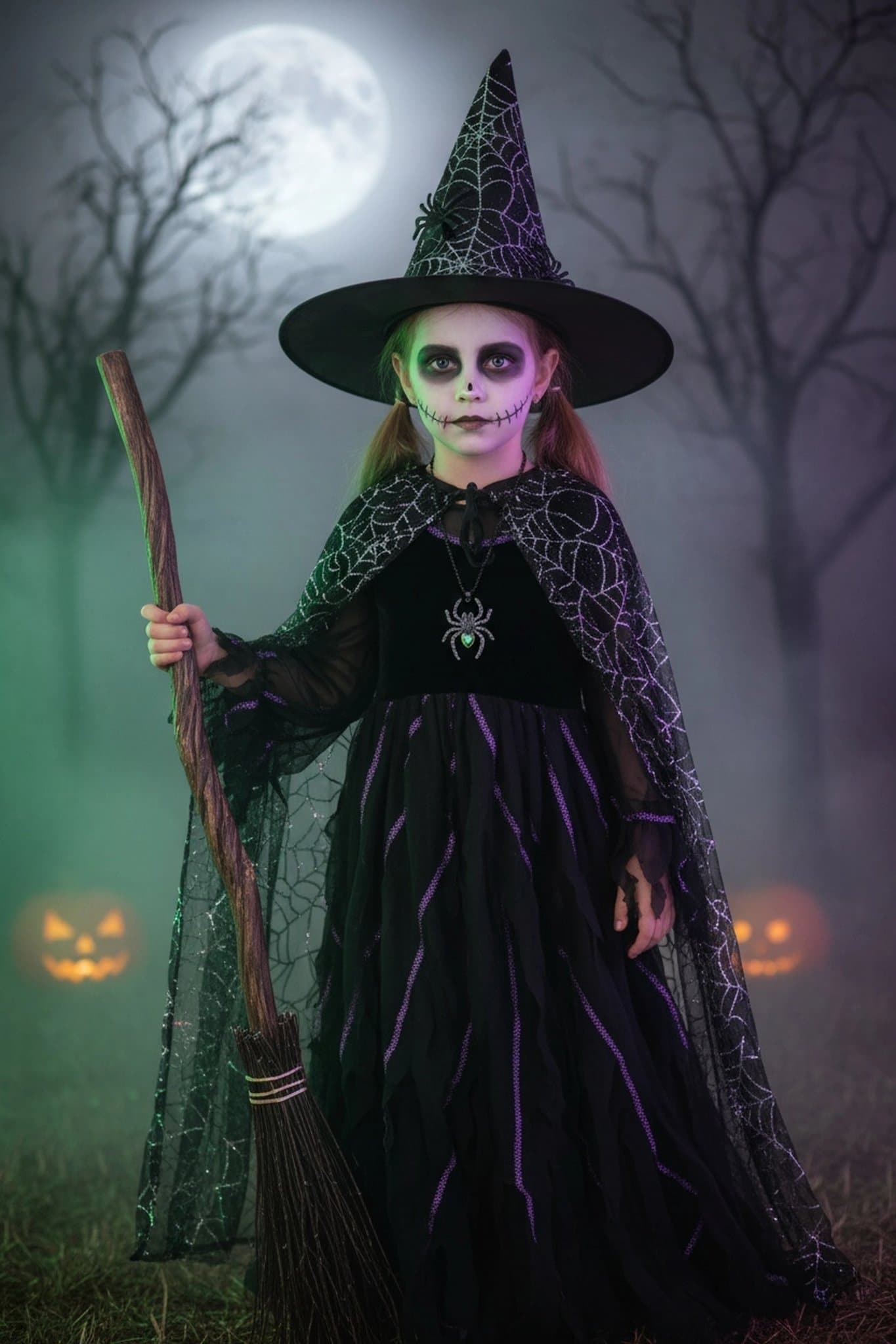 AI Halloween costume filter after transformation - full body photo featuring realistic Halloween style