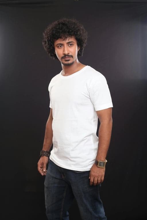 add suit to photo online free – before pic: man in white t-shirt standing casually