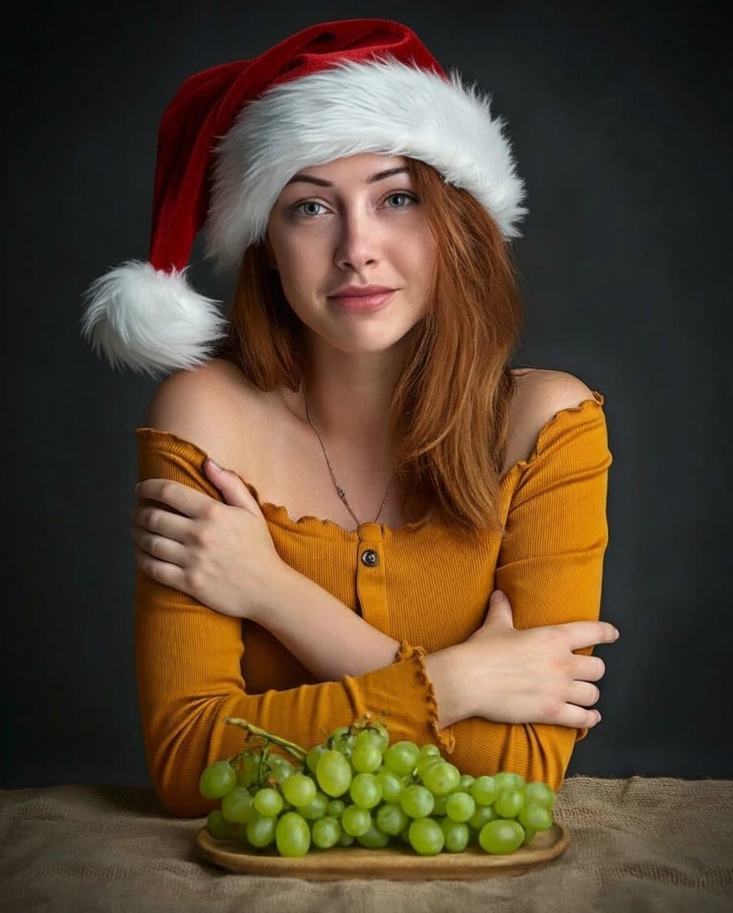 AI Santa hat filter after transformation - full body photo featuring virtual Santa accessories