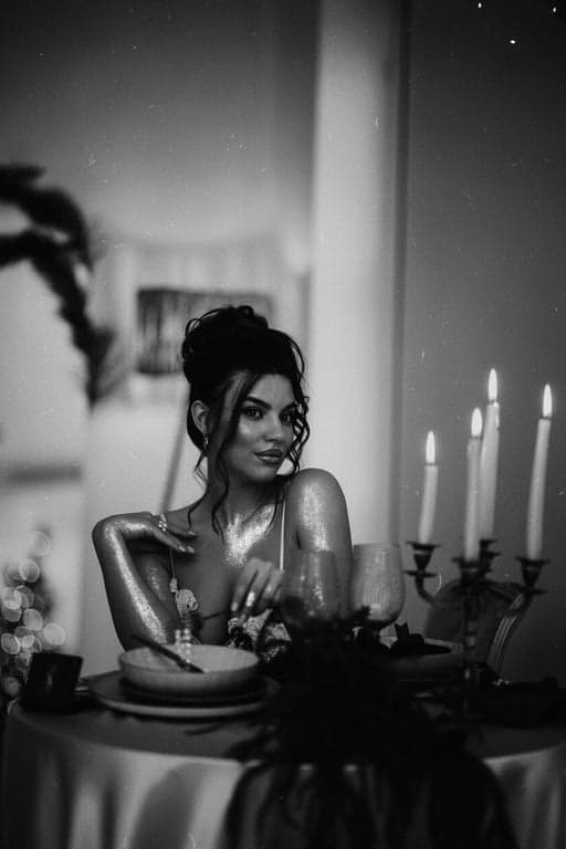 a portrait of a person with a classic black and white film filter, rich in silver tones, deep blacks, and pronounced organic grain