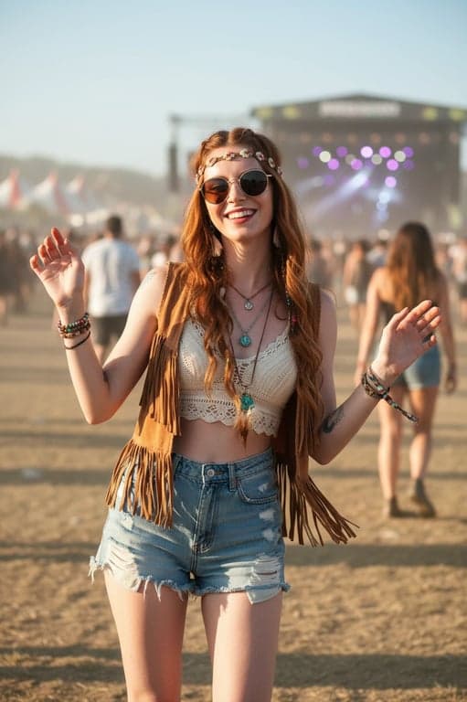 Festival Outfits filter after transformation - portrait in a neon rave outfit with night festival lighting