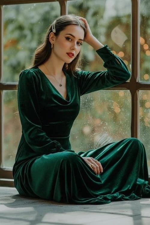 Holiday outfit after photo - elegant velvet holiday look with warm party tones