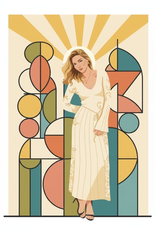 a portrait of a person styled in a highly recognizable American illustration aesthetic, with bold shapes, clear structure, confident expression, and a visual language commonly found in vintage American advertising and magazine artwork