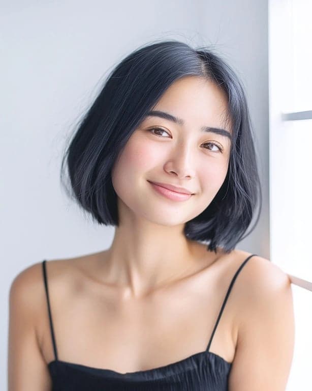 AI long hair filter before photo - casual portrait with short hair