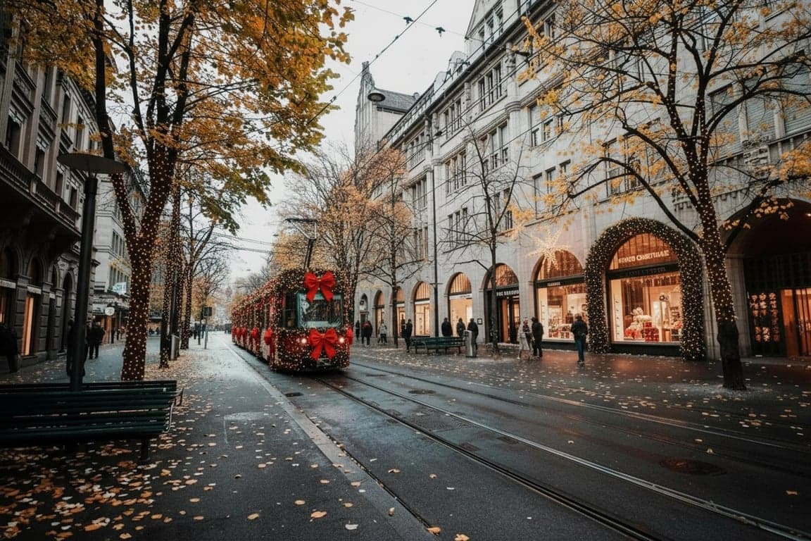 Christmas photo editor after photo - street scene with Christmas decoration