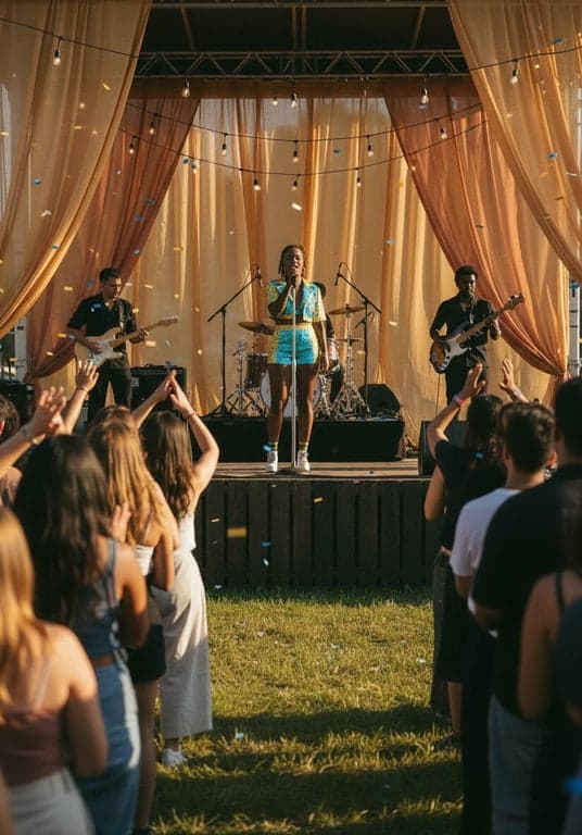 Idol Outfits filter after transformation - portrait wearing pastel idol outfit with gentle, friendly fan-meeting vibe