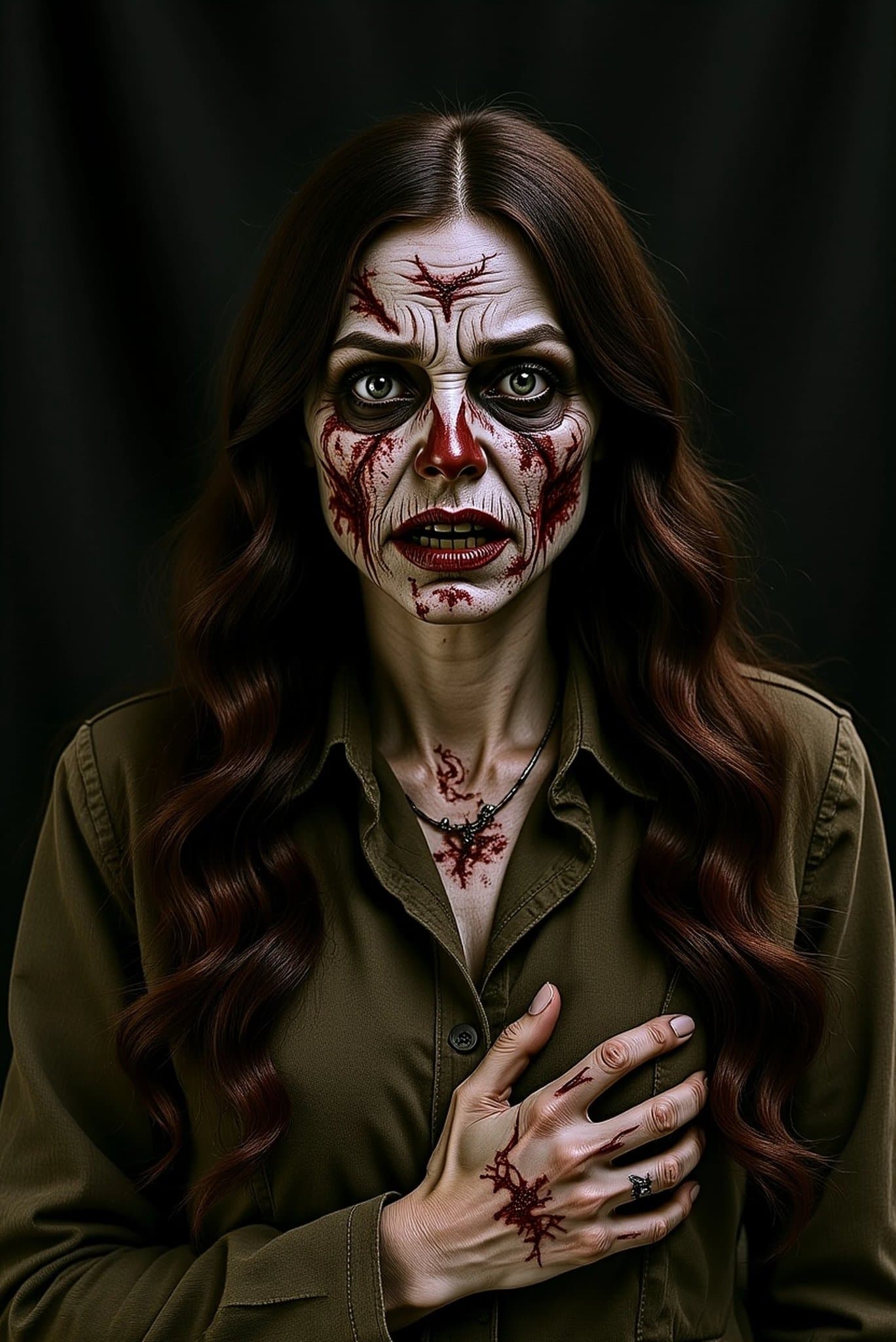 AI zombie filter after transformation - portrait with realistic undead zombie look