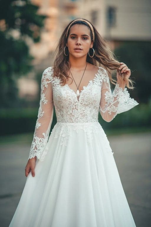 AI wedding dress after pic-woman street shot with wedding dress