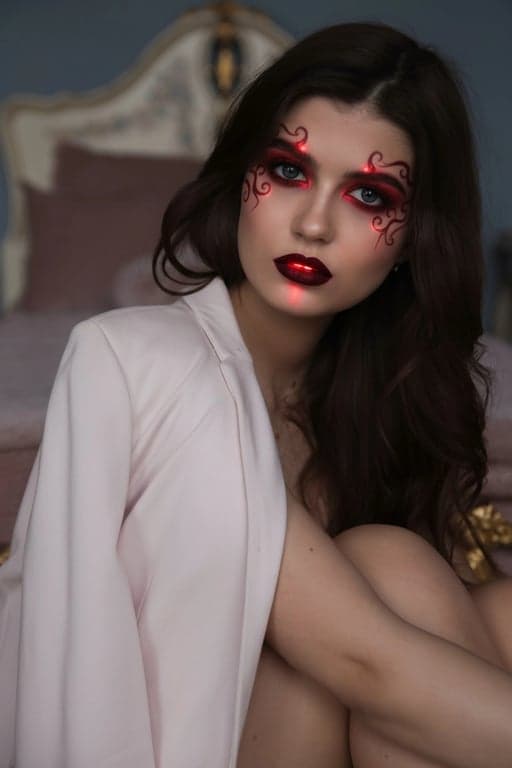ai-demon-filter after pic - blood demon makeup with red aura and glowing lips