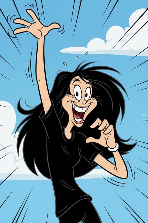 a portrait of a person rendered in an authentic Looney Tunes cartoon art style, featuring highly expressive eyes, oversized mouth shapes, dramatic facial acting, flexible cartoon anatomy, dynamic movement-oriented poses, bold linework, smooth cel animation coloring, and an energetic classic animation feel.