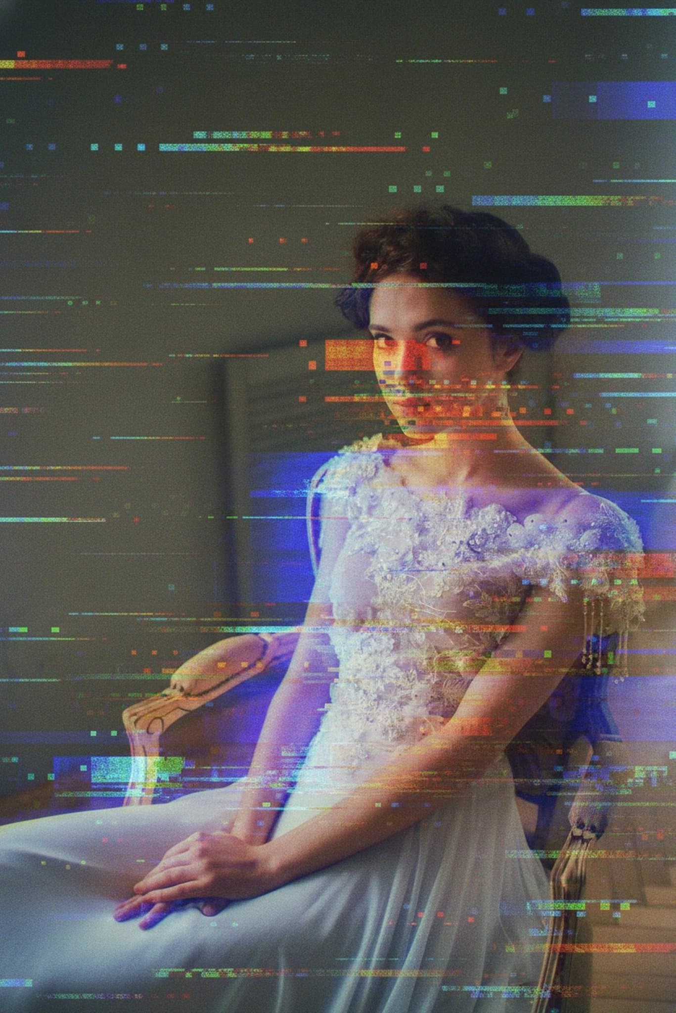 AI glitch effect filter after transformation - outdoor photo featuring chromatic glitch effect