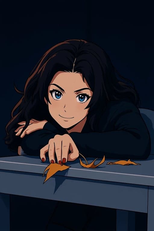 a portrait of a person edited to resemble a modern dark anime illustration, emphasizing sharp contours, minimal shading, and controlled lighting