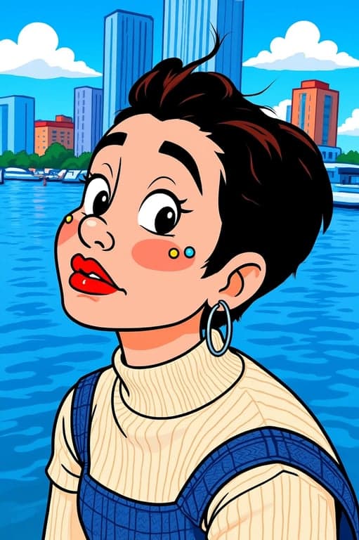 a ground-up redraw of the person as a Looney Tunes–like cartoon character, rebuilding the design with classic American slapstick animation logic, featuring extreme facial exaggeration, expressive eyes and mouth, elastic cartoon body shapes, dramatic theatrical gestures, bold clean outlines, smooth cel-style shading, lively animation posing, and a nostalgic golden-age cartoon aesthetic.