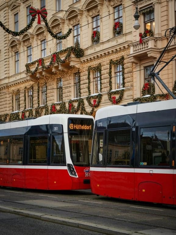 AI Christmas background free after photo - subway pn the street with Christmas background