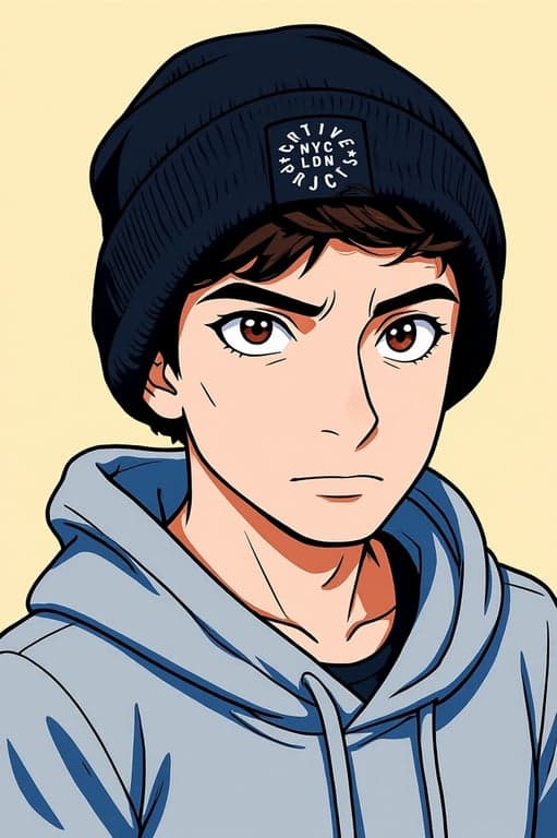 a portrait of a person converted into an anime hero illustration with My Hero Academia vibes, featuring dynamic lighting, bold graphic shapes, simplified textures, and energetic character design