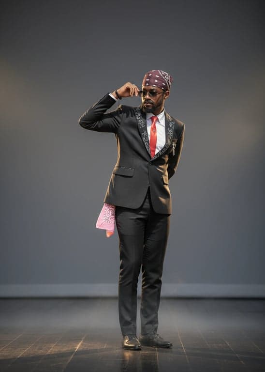 Idol Outfits filter after transformation - portrait in a refined idol suit with clean stage mood