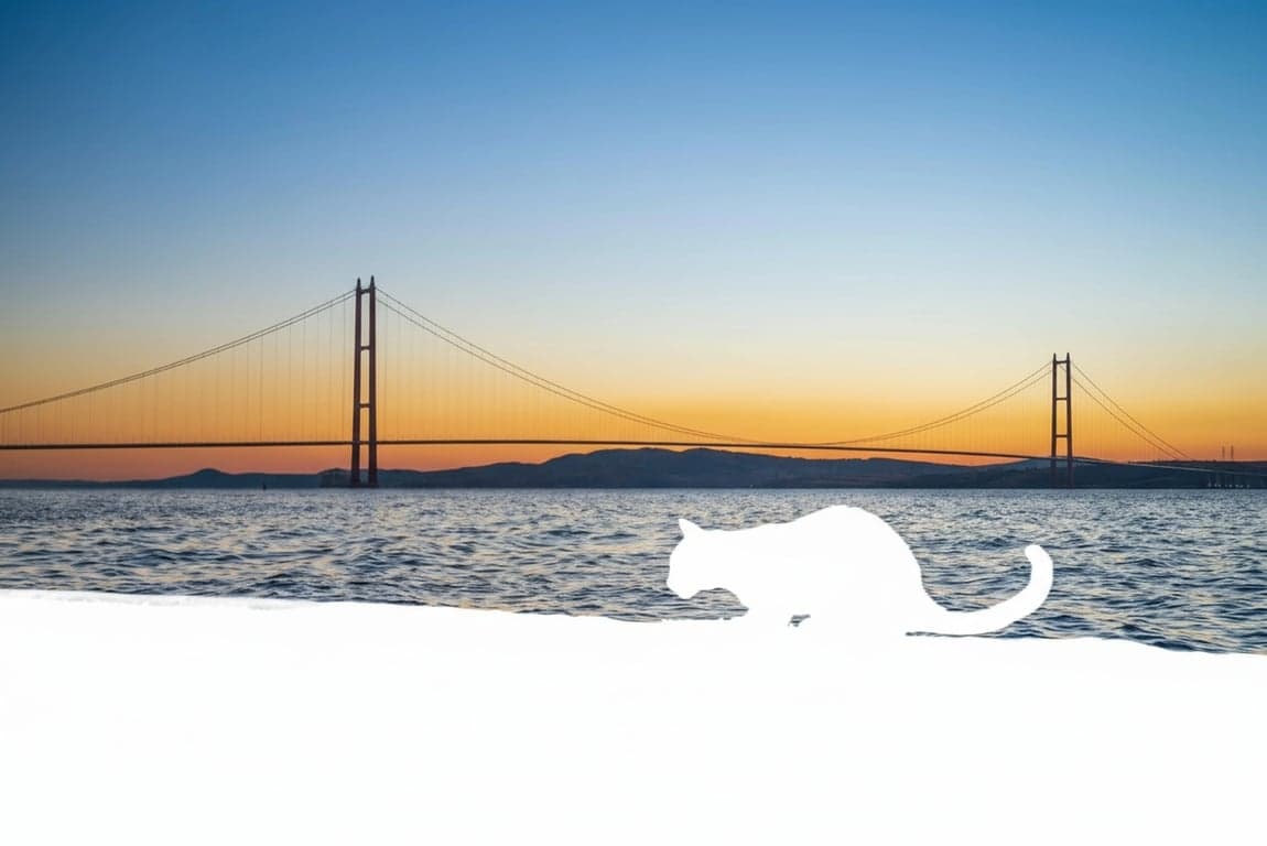 AI remove color from image after photo - same bridge image shown in grayscale cool tones