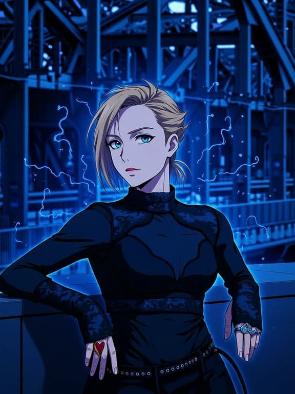 a portrait of a person transformed with Jujutsu Kaisen–inspired visuals, featuring modern clothing structure, dark palette, and subtle cursed energy effects