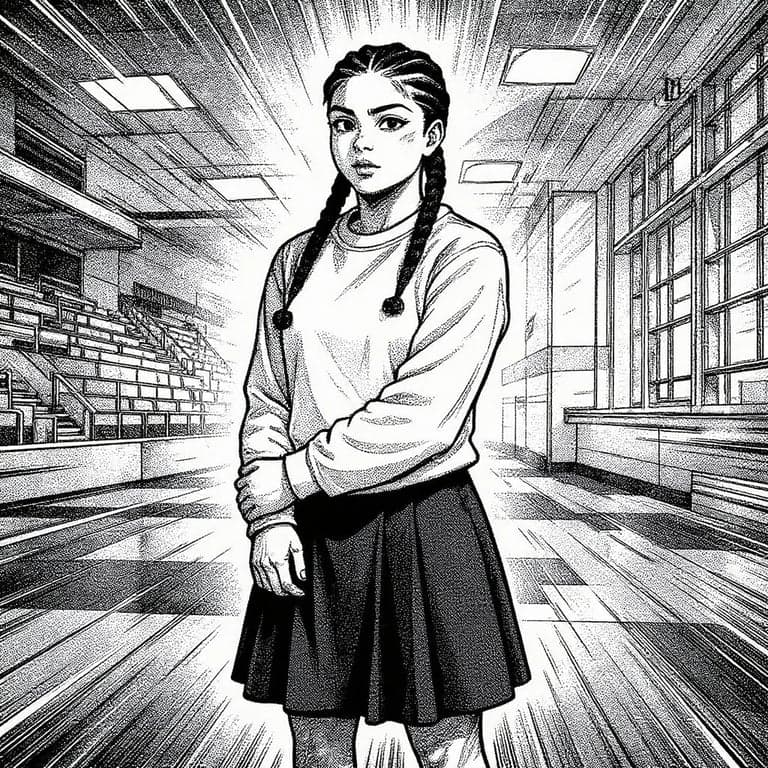 Manga art styles filter after transformation - portrait in energetic sports manga style with action lines and crowd suggestion