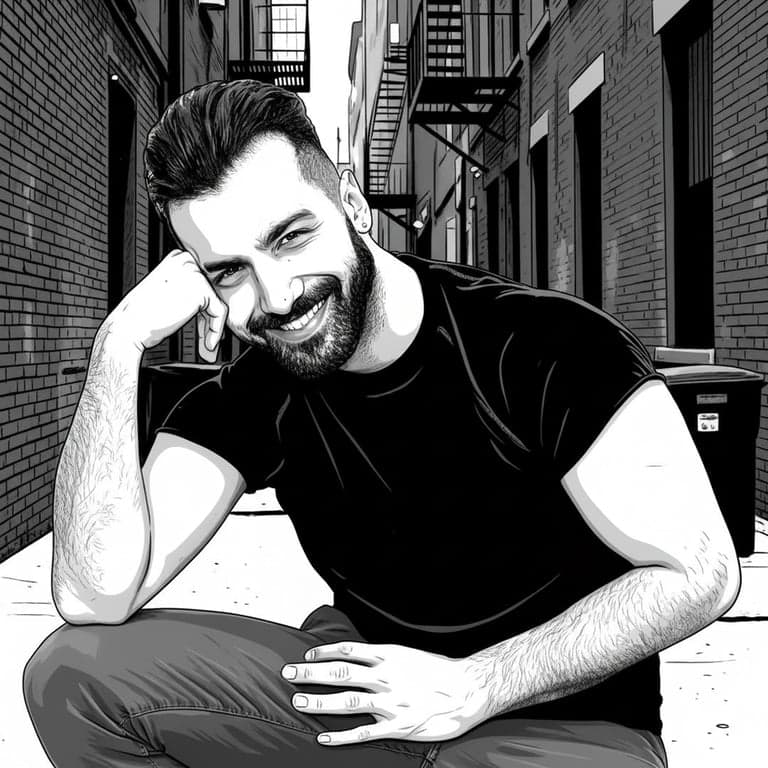 Comic Book Style filter after transformation - portrait in noir comic book style with dramatic shadows and moody alley backdrop