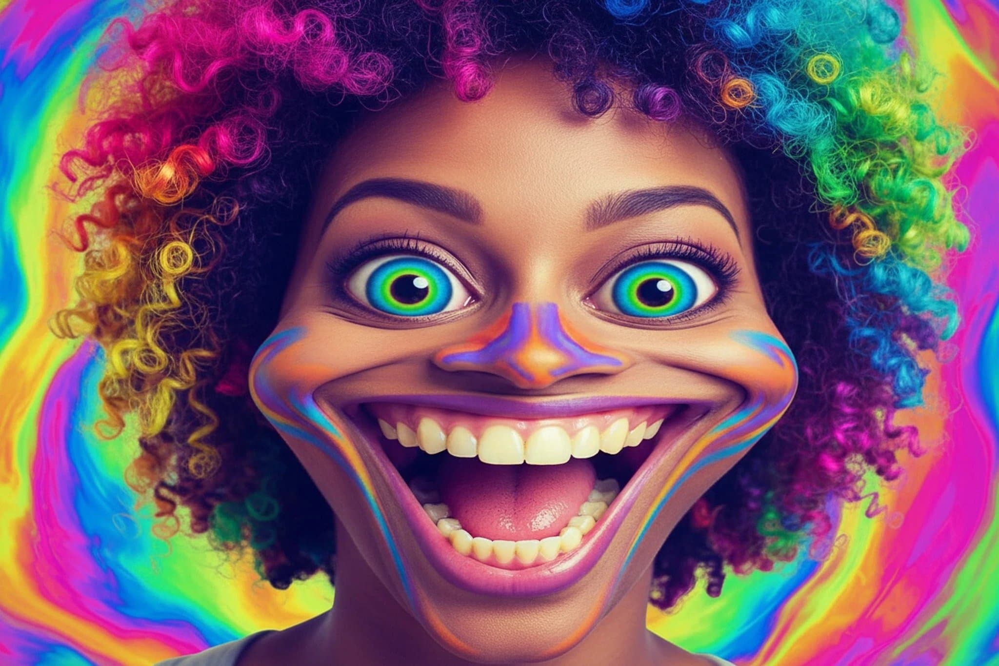 AI funny face filter after transformation - studio photo enhanced with AI funny face filter