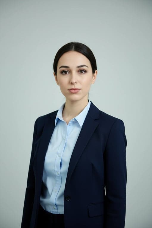 a portrait of a person transformed into a high-quality business headshot, wearing formal corporate attire such as a tailored blazer and shirt, captured at eye-level camera angle, with upright posture, relaxed shoulders, neutral facial expression, soft studio lighting evenly illuminating the face, minimal neutral background, realistic skin texture, and a clean professional corporate atmosphere