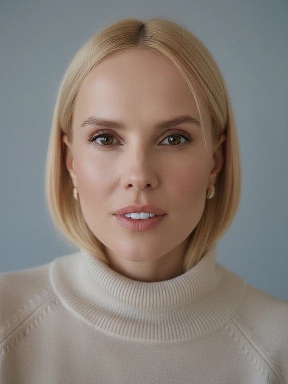 A studio-grade AI headshot of a woman, butterfly lighting pattern, teeth whitening enhancement, sharp eye focus, professional retouching while keeping realism.