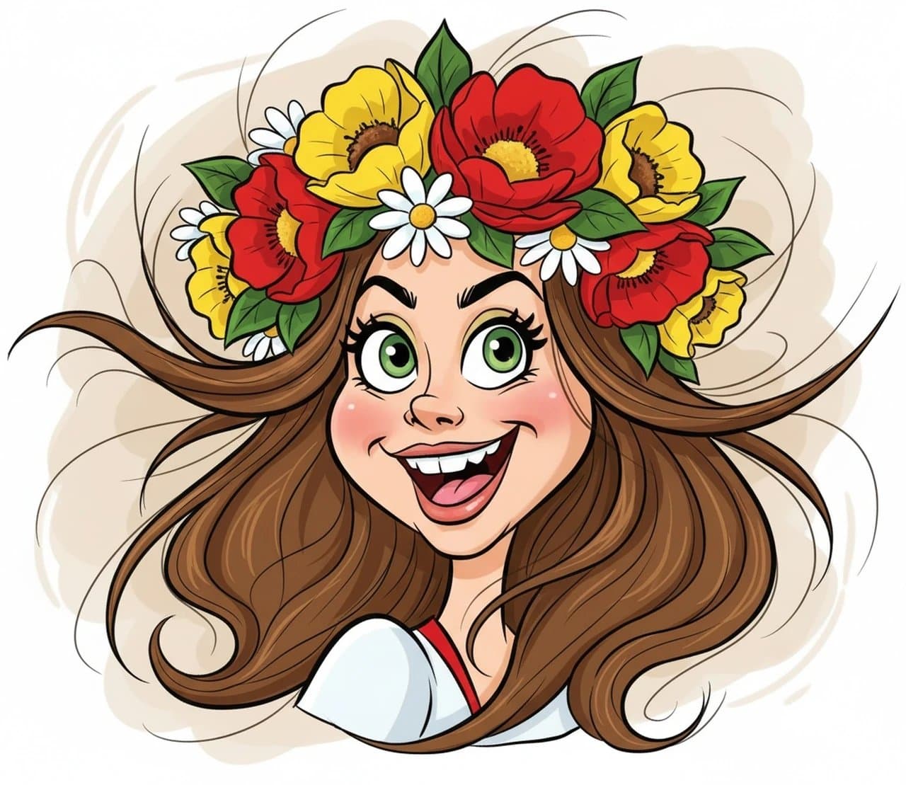 AI funny face filter after transformation - casual portrait with warped and stretched face