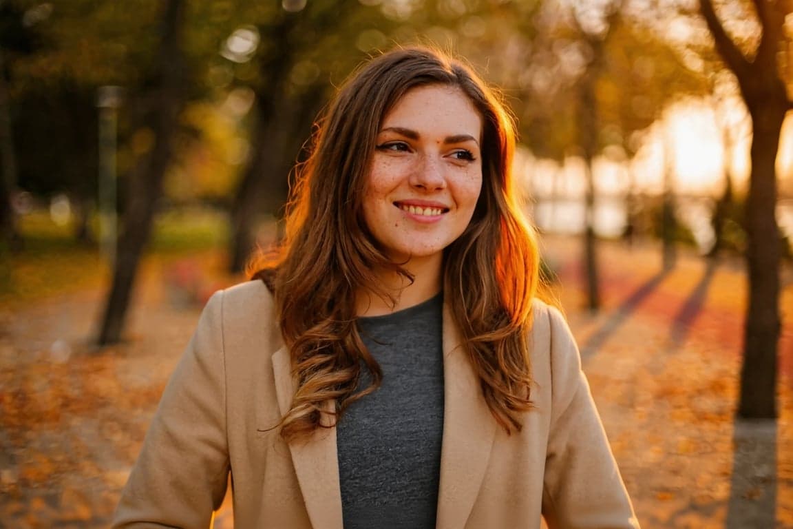 a portrait of a person edited to simulate golden hour sunlight with realistic light direction, warm color temperature, and natural contrast balance