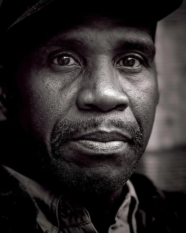 ai eye contact correction after photo - man portrait corrected to look directly at the camera