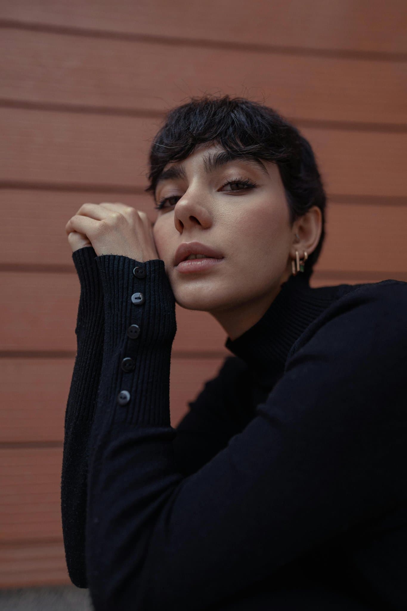 Gold Party Clothes filter before photo - natural portrait in mixed casual pieces with any indoor or outdoor setting