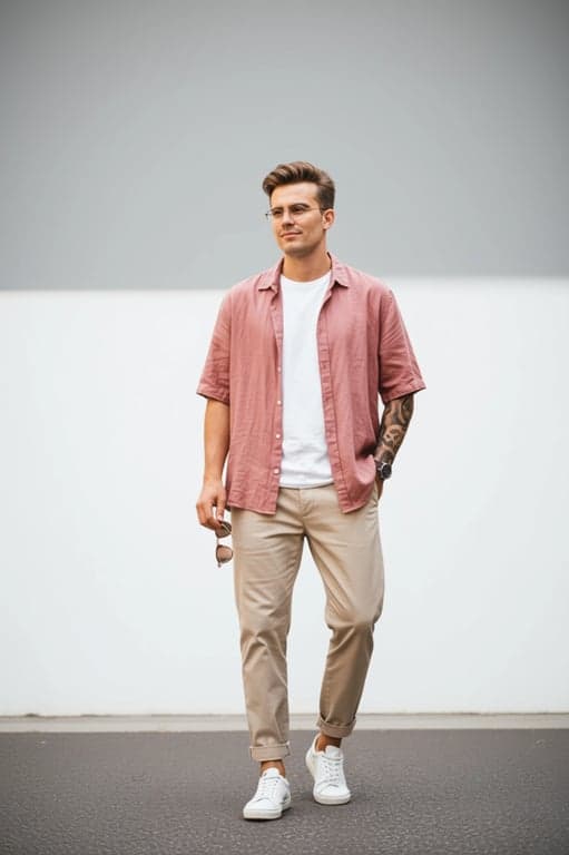 a portrait of a person enhanced with summer outfit styling that feels light and approachable, simple summer garments, breathable fabrics, smooth color balance, relaxed expression, and simple backdrop