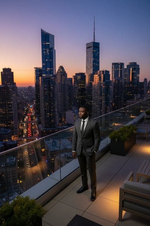 Office Siren Outfits filter after transformation - portrait in turtleneck blazer outfit with sleek office siren mood