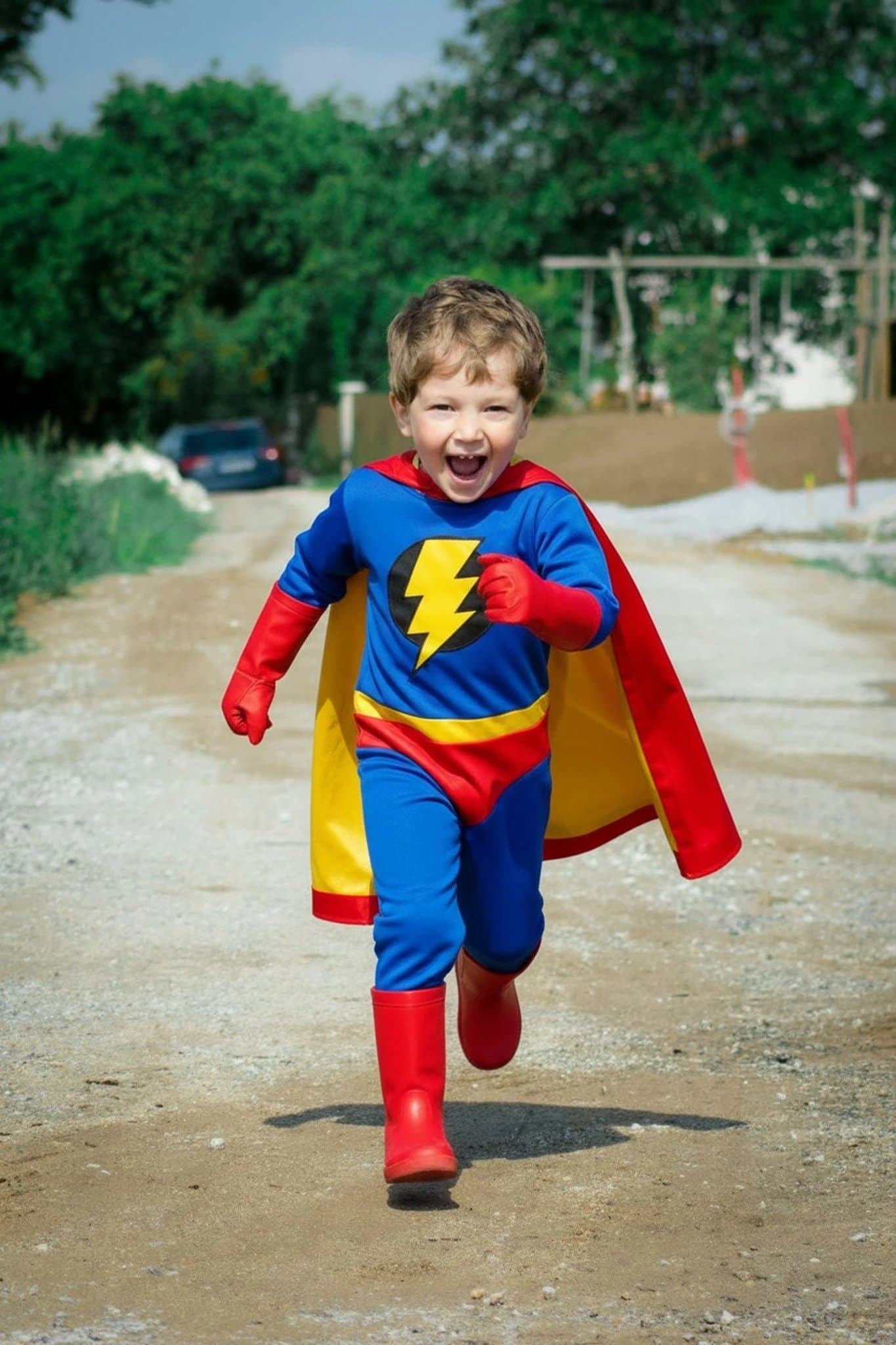 AI superhero generator after transformation - outdoor photo rendered as comic-style superhero scene