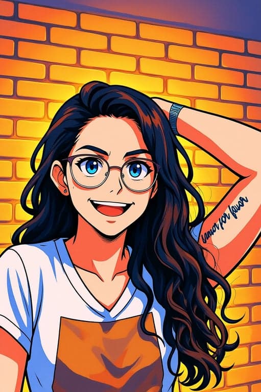 a portrait of a person transformed into a My Hero Academia–inspired anime illustration with bold ink outlines, expressive anime eyes, simplified facial features, cel-shaded coloring, dynamic directional lighting, abstract anime background, and heroic character energy