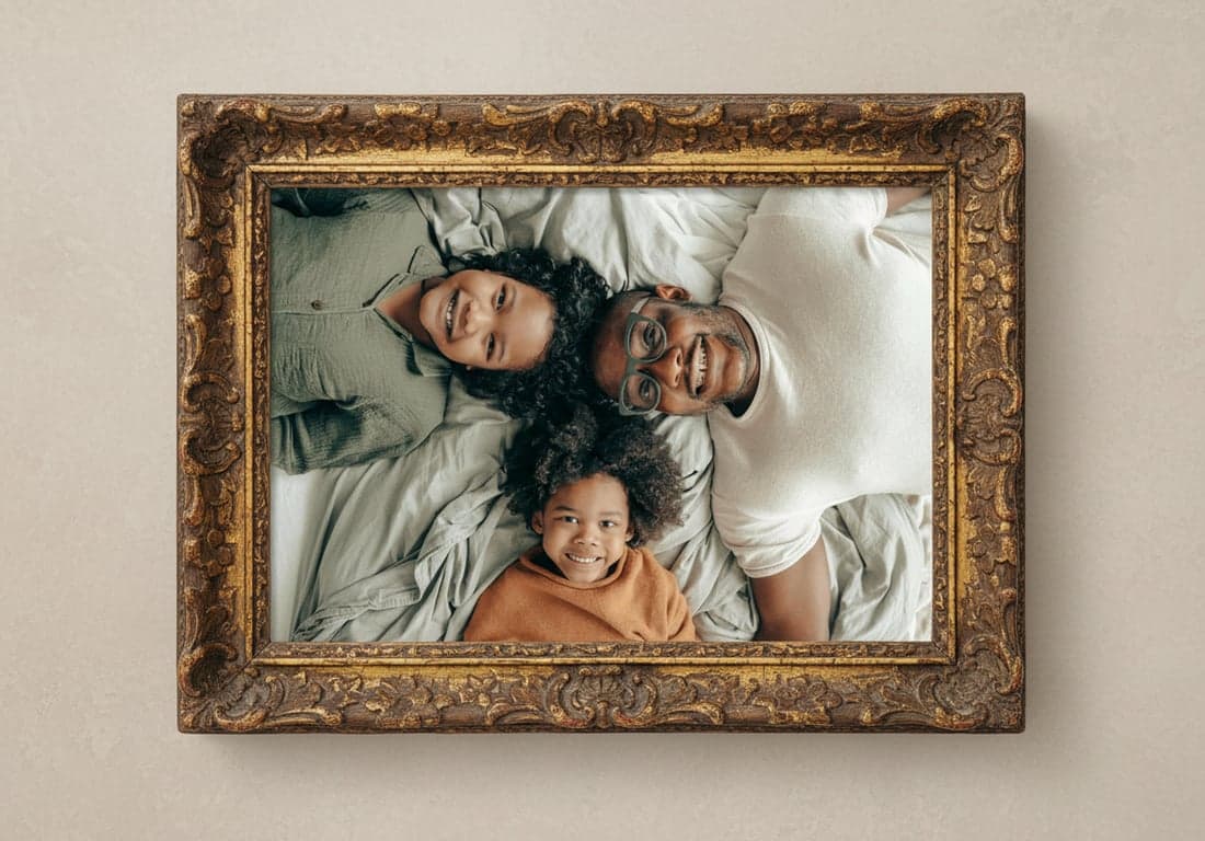 an image enhanced with a refined antique painting frame, ensuring proportional balance, realistic texture, and consistent lighting integration