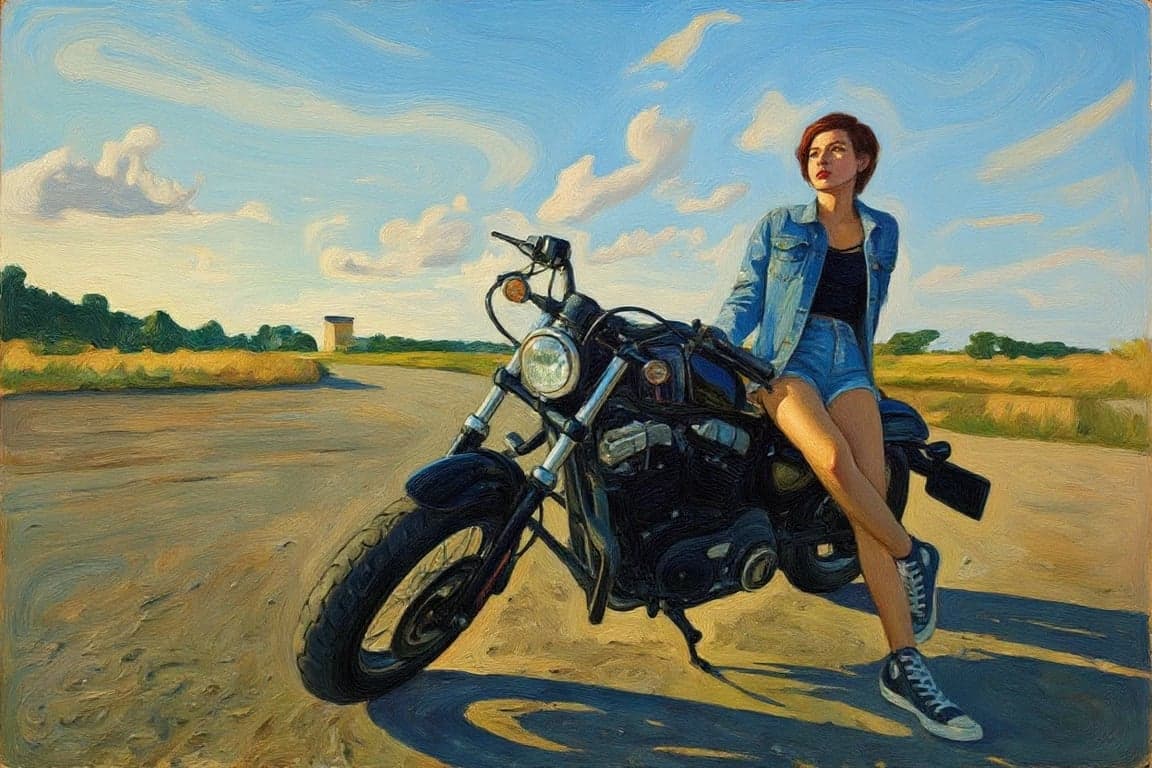 AI painting filter after transformation - casual portrait recreated with realistic brush strokes