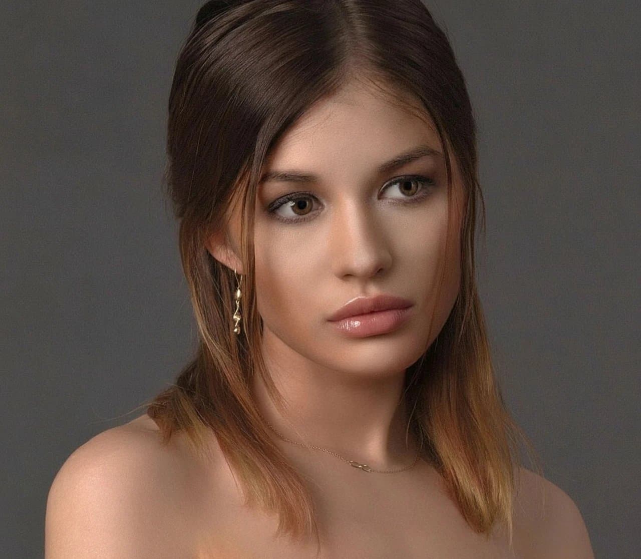 AI lip plumper filter after transformation - fashion portrait with defined, plump lip shape