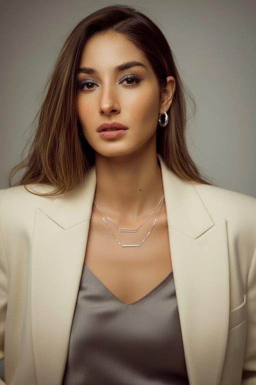 a portrait of a person enhanced with editorial aesthetic outfit styling, carefully curated clothing details, subtle contrast, composed pose, soft studio lighting, and a clean editorial background