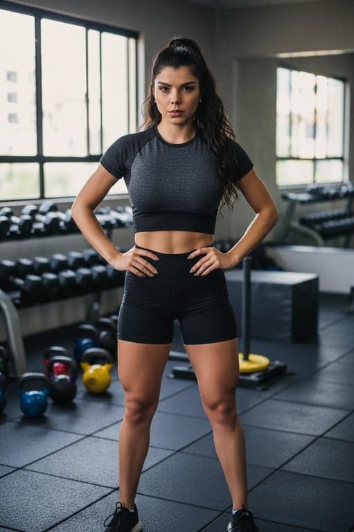 Gym Outfit filter after transformation - portrait wearing a gym outfit with sleeveless top and joggers ready for general workouts
