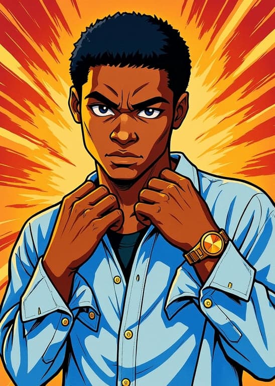 a portrait of a person reimagined in a Japanese anime battle art style with strong line contrast, expressive posture, and traditional anime outfit structure