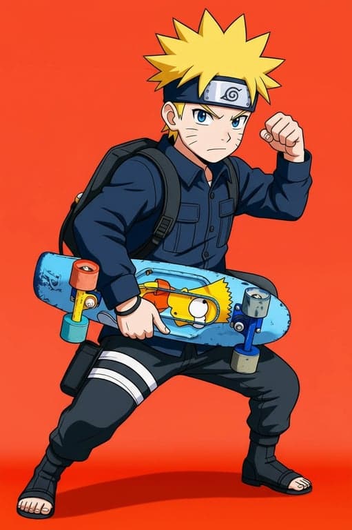 a portrait of a person transformed into a Naruto-style ninja, wearing a Konoha headband and orange jacket, in a dynamic fighting stance