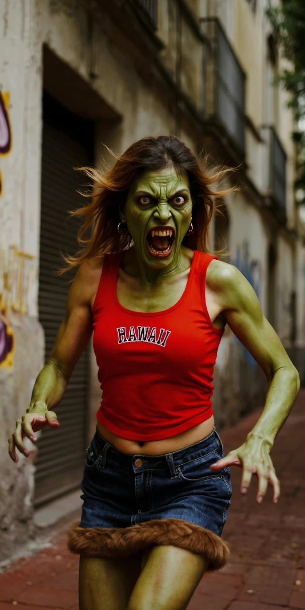 AI zombie filter after transformation - studio photo showing realistic zombie makeup look