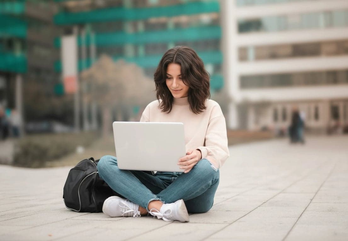 Wolf cut filter after pic – woman with short wolf cut hairstyle and front layers framing her face