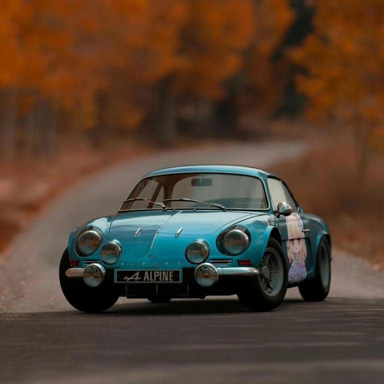 AI anime car sticker after photo - blue car on the high way with car sticker