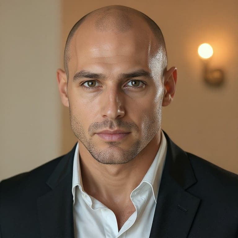 AI bald filter after transformation - profile shot with smooth bald head look
