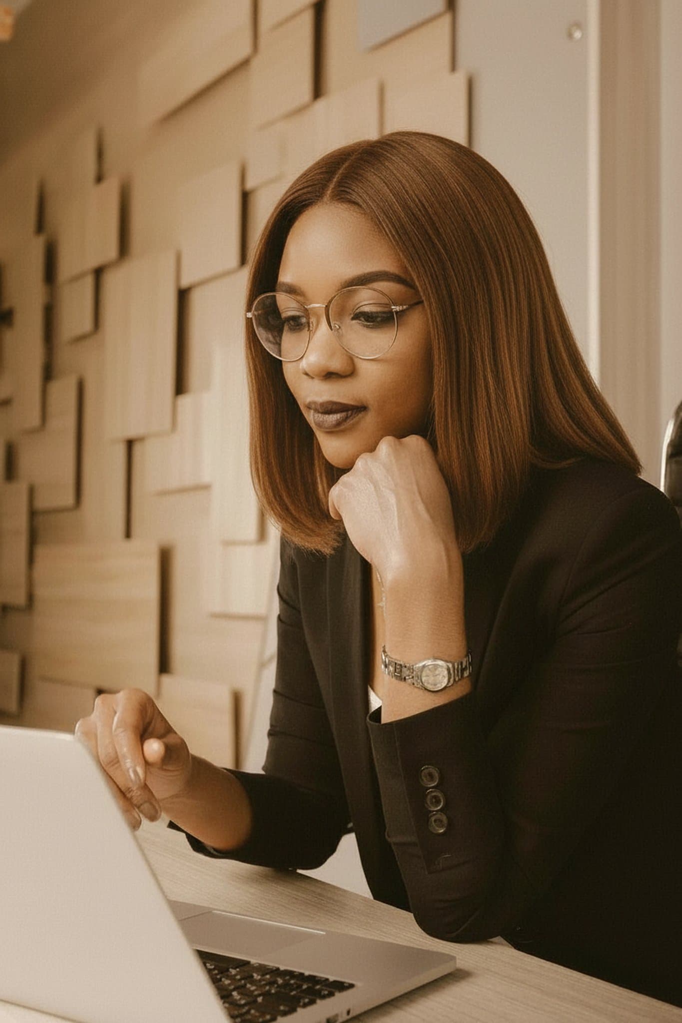 hair color filter after transformation - portrait with soft warm brown hair and gentle glow