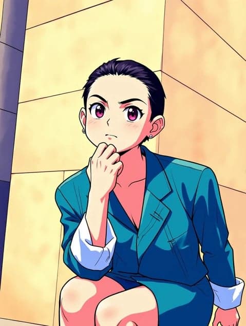 a portrait of a person styled with an energetic anime hero look, focusing on expressive eyes, strong outlines, vivid tones, and youthful power