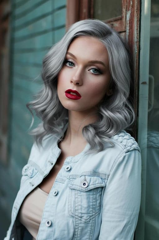 a portrait of a person styled with silver hair that appears natural, dimensional, and cleanly blended