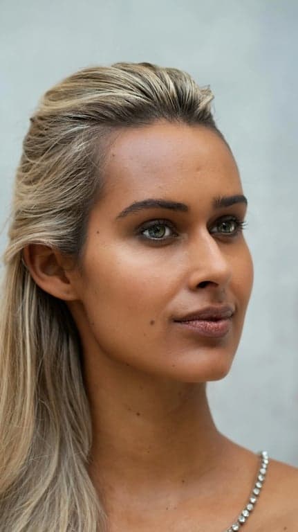 AI tan skin filter after transformation - creative photo with AI bronzed skin filter